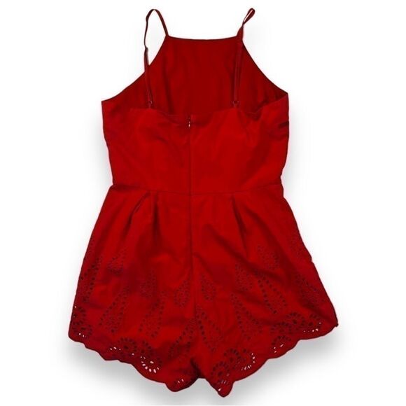 BLUE Rain Red Spaghetti Strap Romper with Eyelet Accents, Size Small - Picture 2 of 2